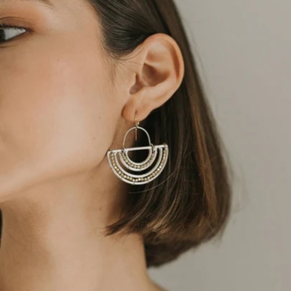MATR BOOMIE Bhavani Drop Earrings Gold & Silver Tone Half Circle NWT